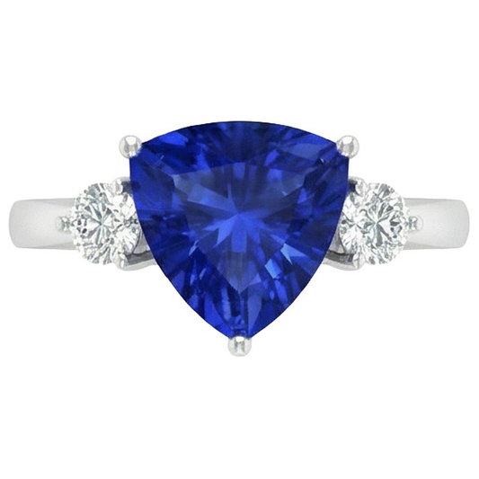 Anello con zaffiro blu di Ceylon da 2,50 carati e 3 trilioni di diamanti in oro bianco 14K