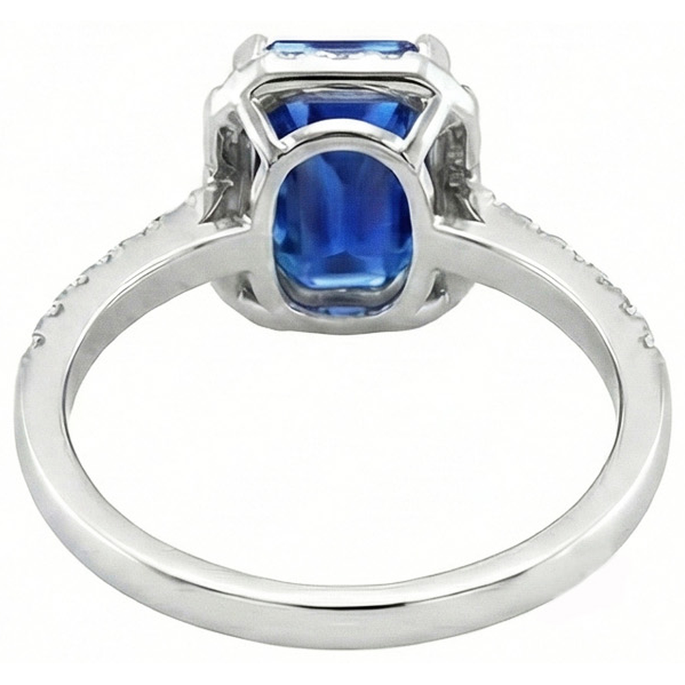 Anello con zaffiro blu di Ceylon da 3,50 carati e diamante in oro bianco 14K