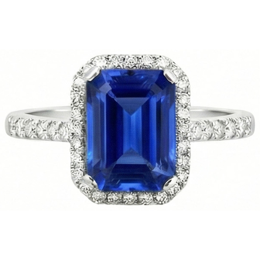 Anello con zaffiro blu di Ceylon da 3,50 carati e diamante in oro bianco 14K