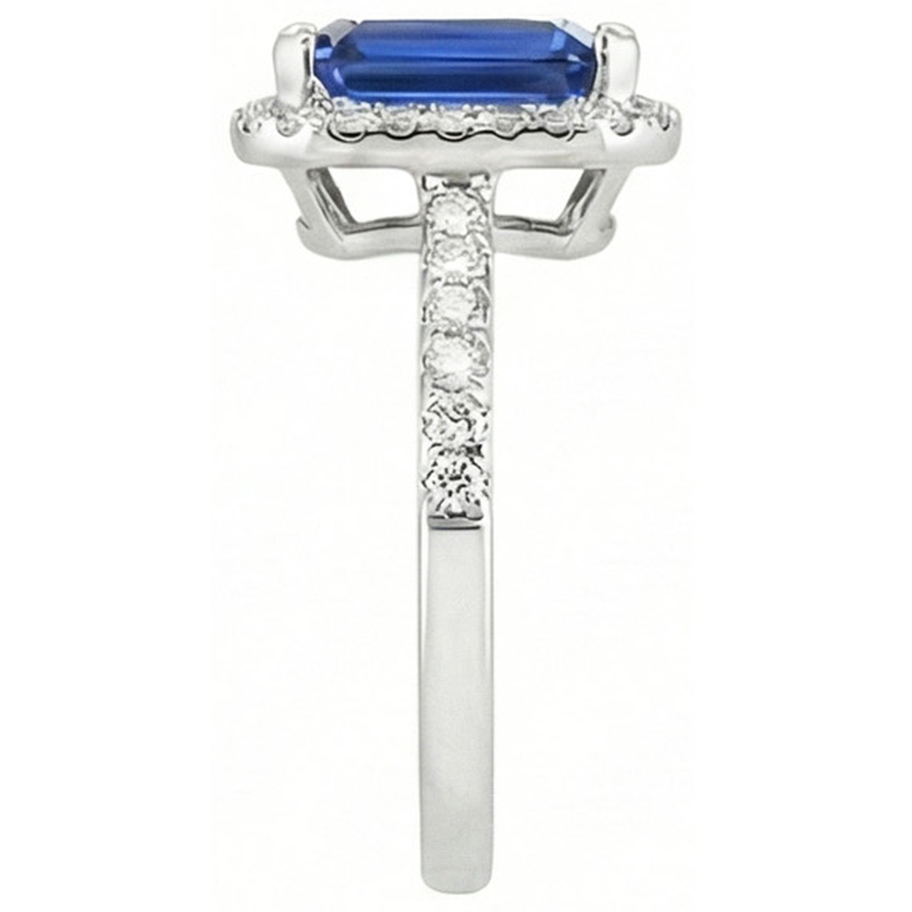 Anello con zaffiro blu di Ceylon da 3,50 carati e diamante in oro bianco 14K