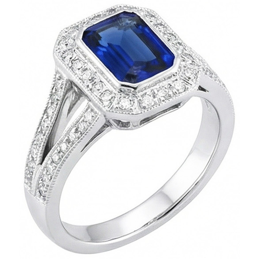Anello con zaffiro blu di Ceylon e diamanti 5.36 carati con gemma naturale