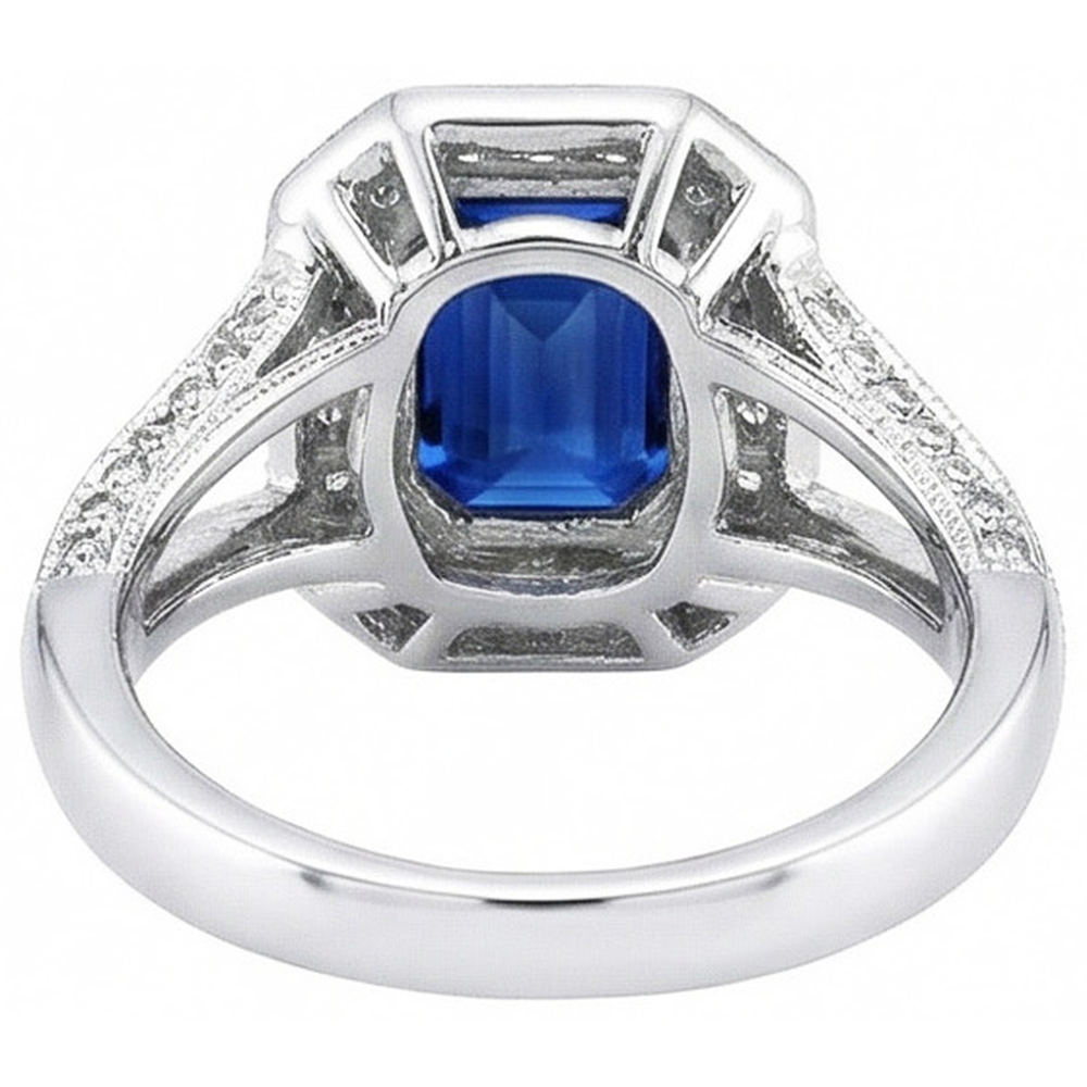 Anello con zaffiro blu di Ceylon e diamanti 5.36 carati con gemma naturale