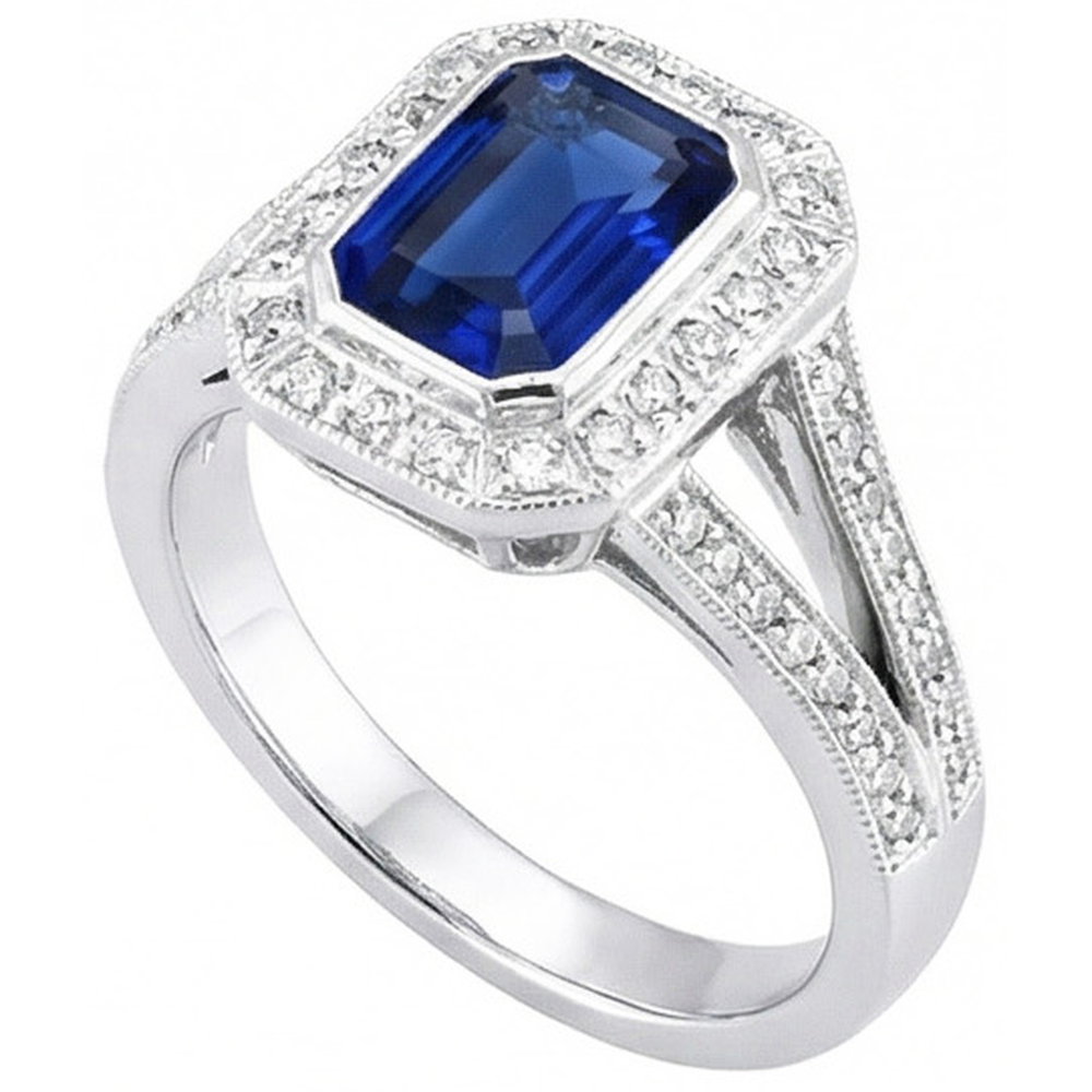 Anello con zaffiro blu di Ceylon e diamanti 5.36 carati con gemma naturale