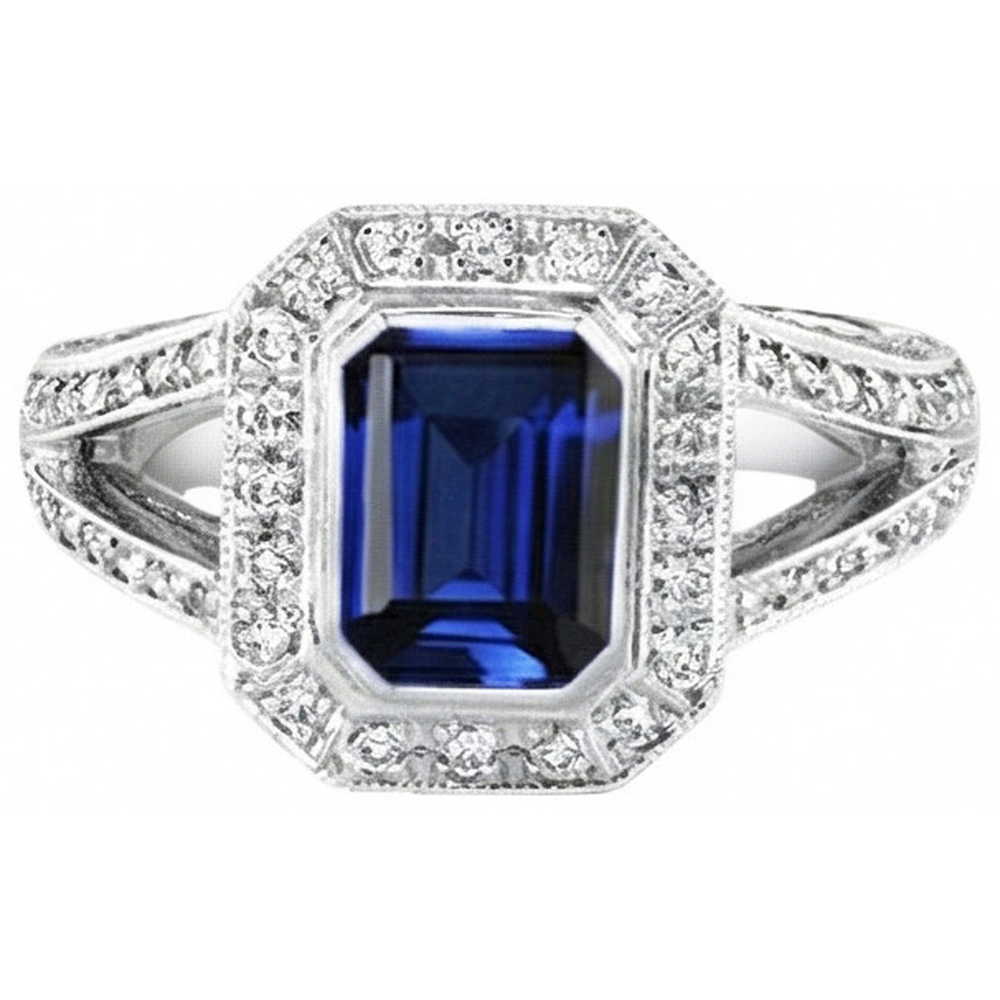 Anello con zaffiro blu di Ceylon e diamanti 5.36 carati con gemma naturale