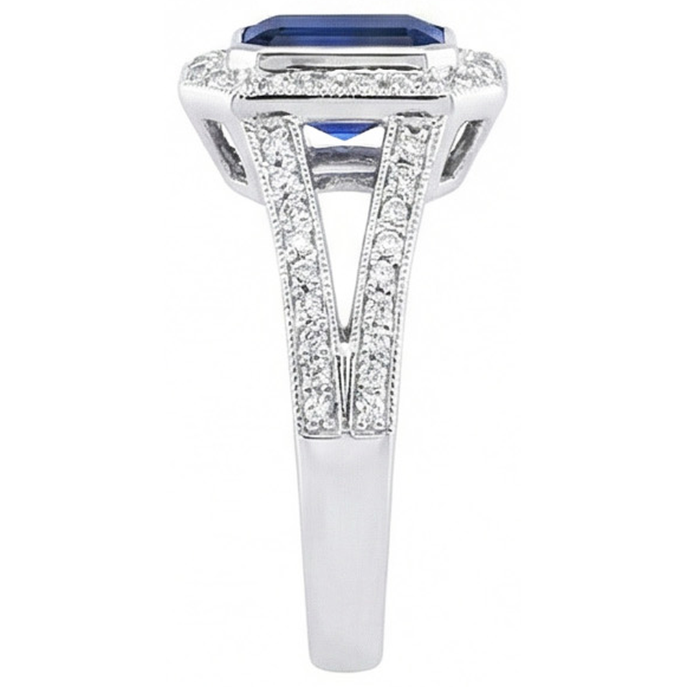 Anello con zaffiro blu di Ceylon e diamanti 5.36 carati con gemma naturale
