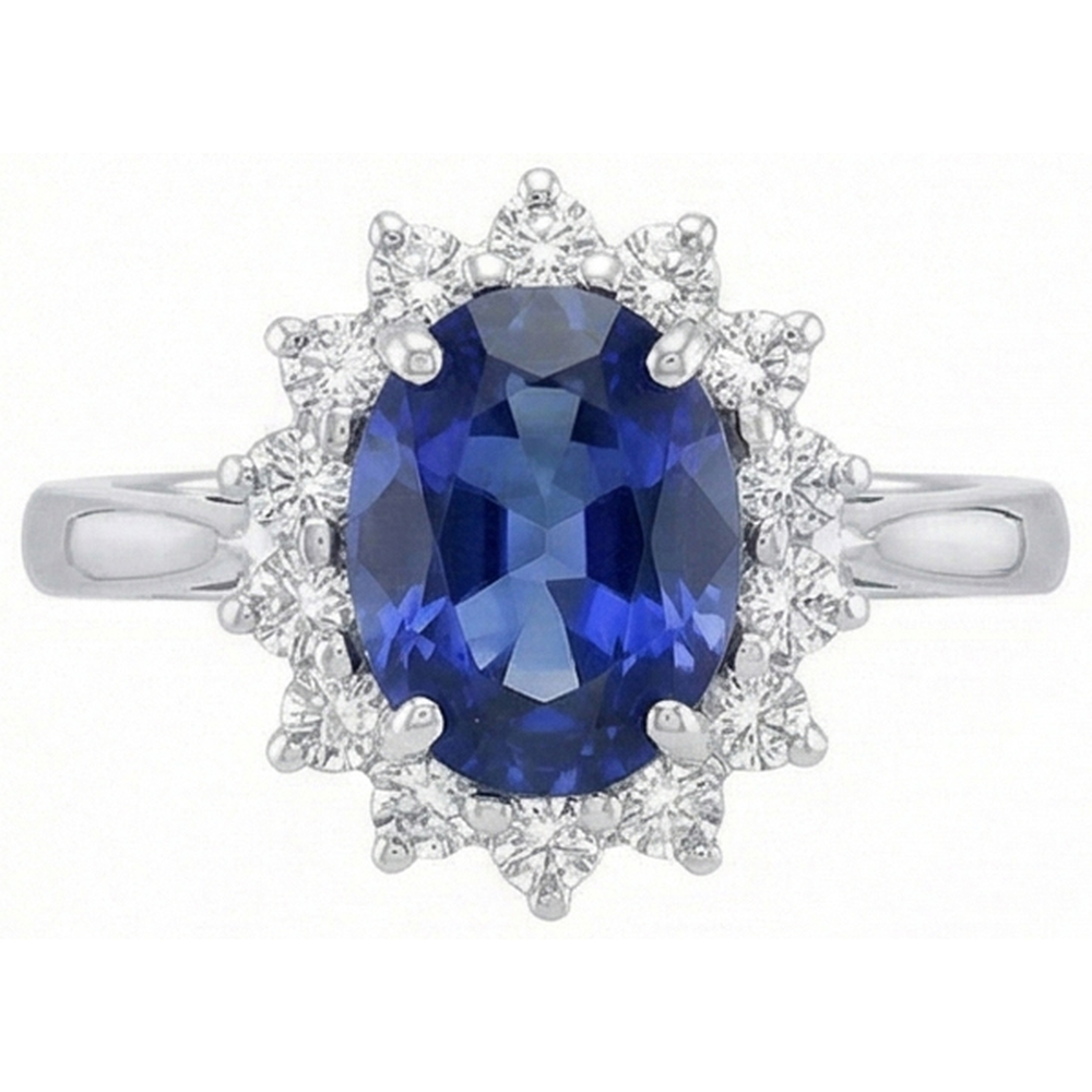 Anello con zaffiro blu di Ceylon. gioielli con diamanti da 4.70 carati