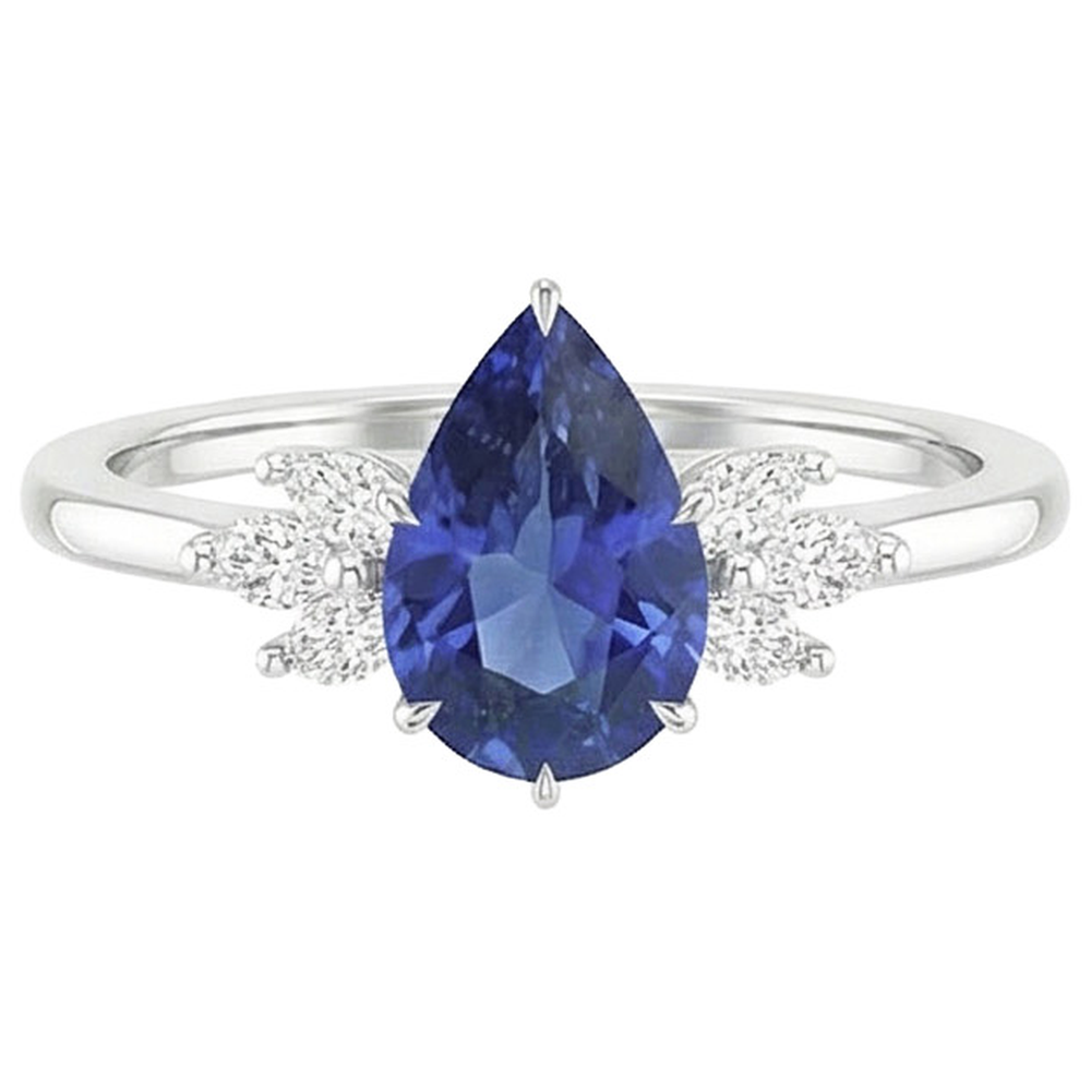 Anello con zaffiro blu e Diamanti