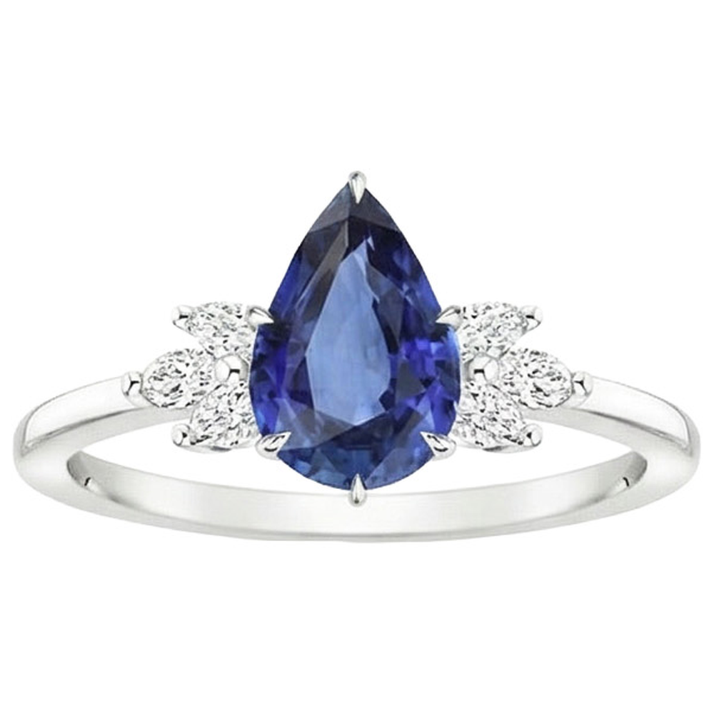 Anello con zaffiro blu e Diamanti