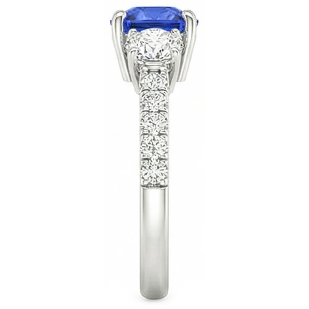 Anello con zaffiro blu e diamante rotondo 3.50 carati 3 gioielli in stile pietra