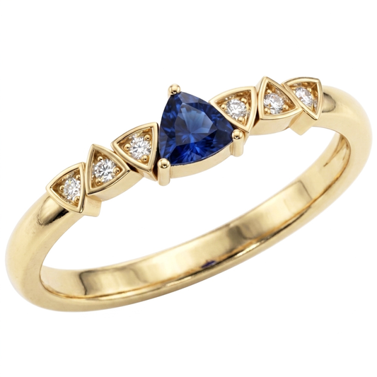 Anello con zaffiro blu e diamante rotondo a forma di trilione 0.75 carati