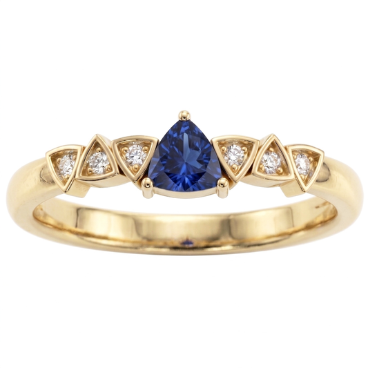 Anello con zaffiro blu e diamante rotondo a forma di trilione 0.75 carati