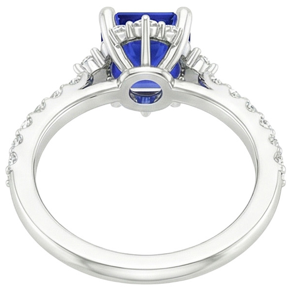 Anello con zaffiro blu e diamante solitario da 4.25 carati con smeraldo con accenti