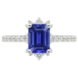 Anello con zaffiro blu e diamante solitario da 4.25 carati con smeraldo con accenti