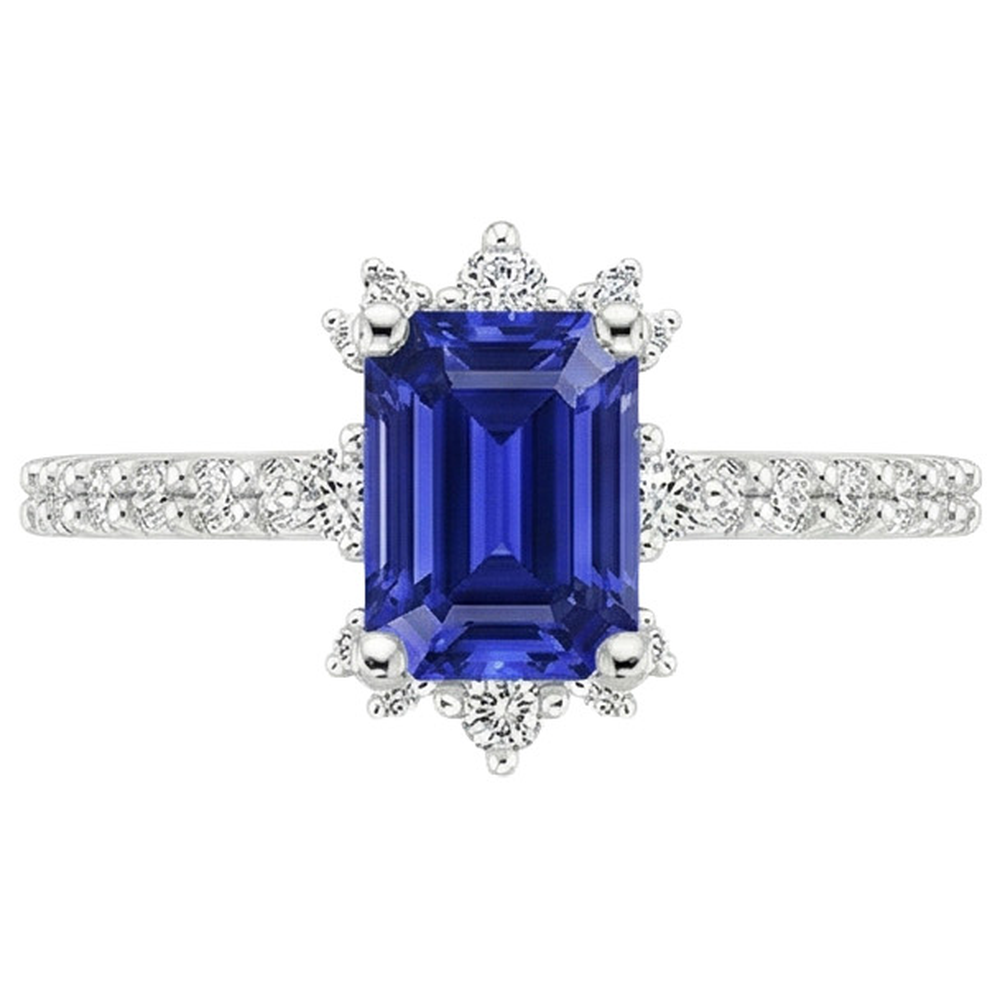 Anello con zaffiro blu e diamante solitario da 4.25 carati con smeraldo con accenti