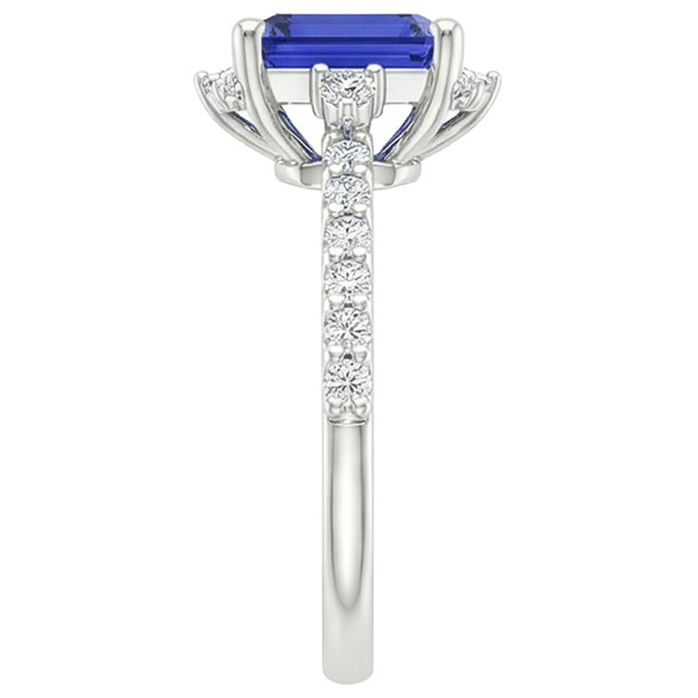Anello con zaffiro blu e diamante solitario da 4.25 carati con smeraldo con accenti