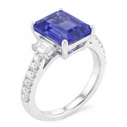 Anello con zaffiro blu e diamanti 3 stile pietra e accenti 3.50 carati