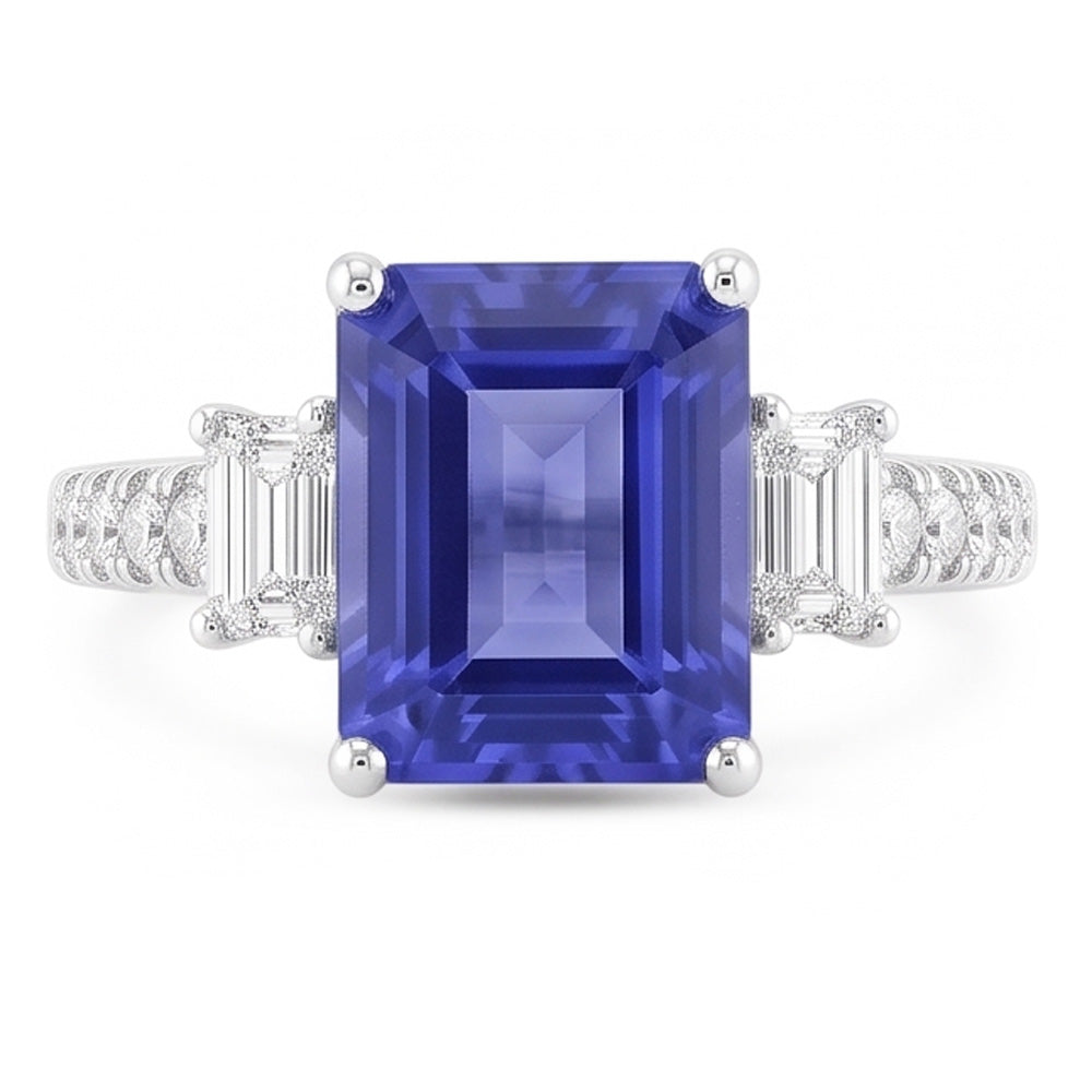 Anello con zaffiro blu e diamanti 3 stile pietra e accenti 3.50 carati