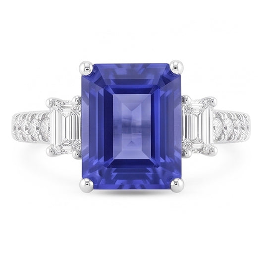 Anello con zaffiro blu e diamanti 3 stile pietra e accenti 3.50 carati