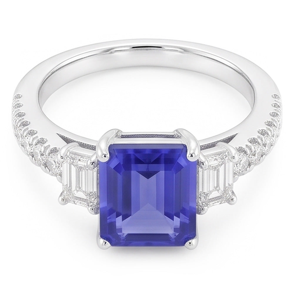 Anello con zaffiro blu e diamanti 3 stile pietra e accenti 3.50 carati