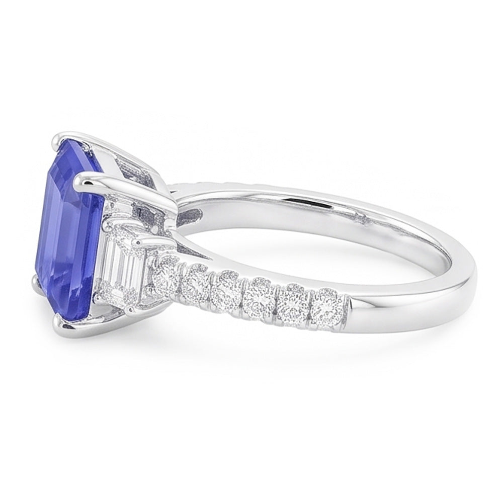 Anello con zaffiro blu e diamanti 3 stile pietra e accenti 3.50 carati