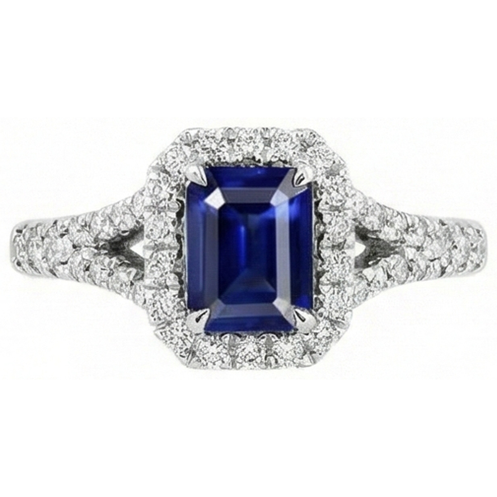 Anello con zaffiro blu e diamanti da 2.85 carati incastonato in oro bianco 14K