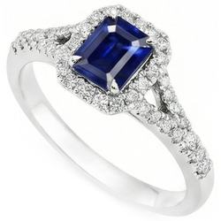 Anello con zaffiro blu e diamanti da 2.85 carati incastonato in oro bianco 14K