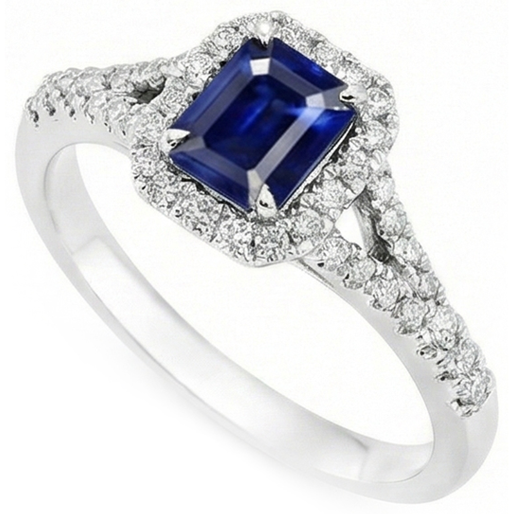 Anello con zaffiro blu e diamanti da 2.85 carati incastonato in oro bianco 14K