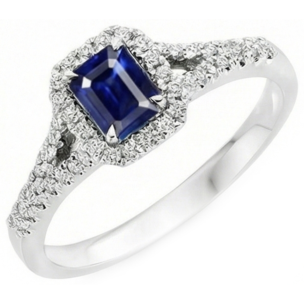 Anello con zaffiro blu e diamanti da 2.85 carati incastonato in oro bianco 14K