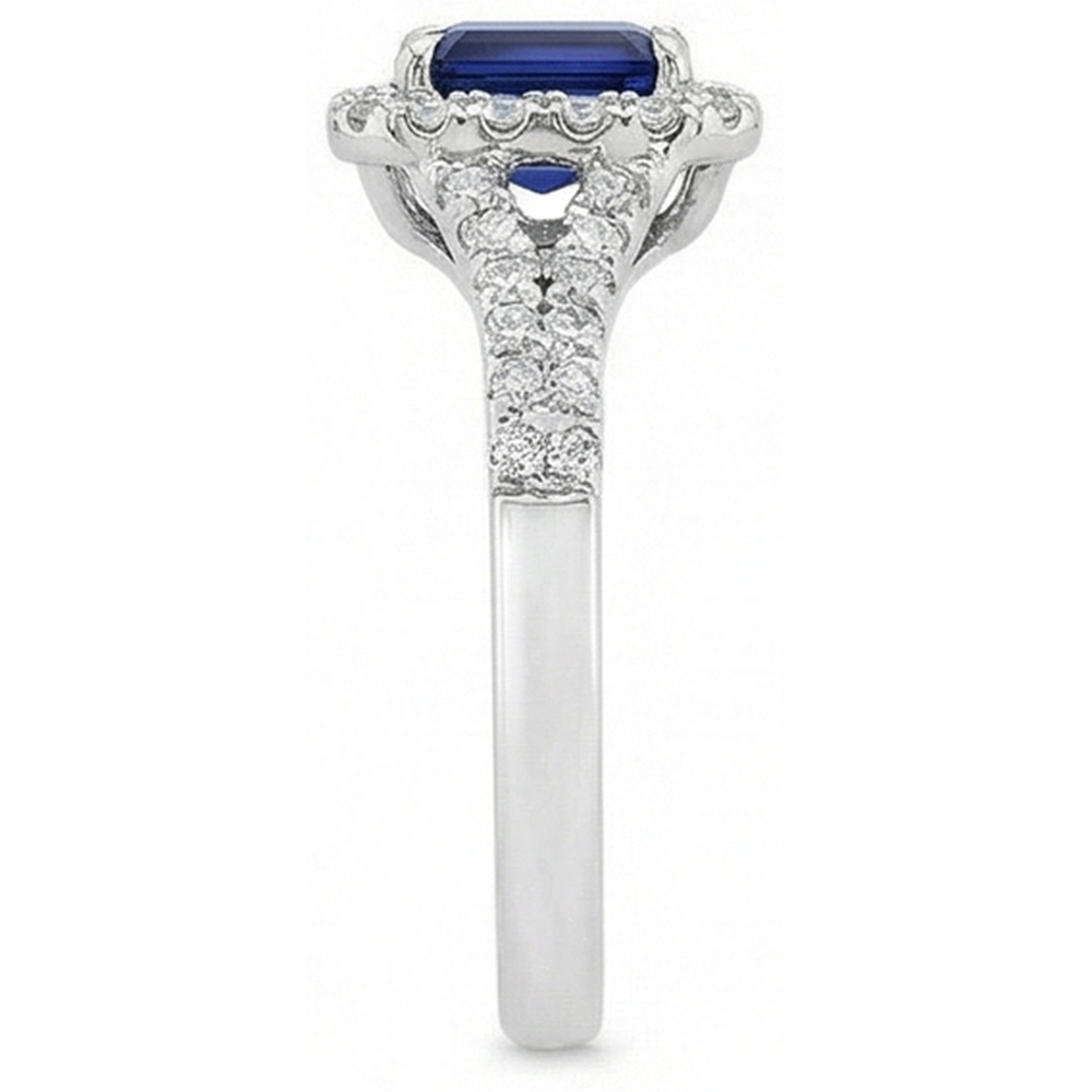 Anello con zaffiro blu e diamanti da 2.85 carati incastonato in oro bianco 14K