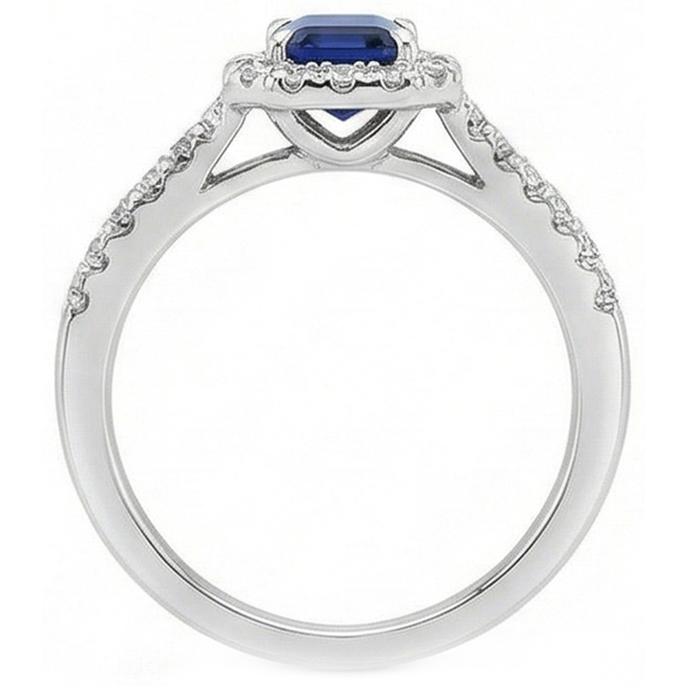 Anello con zaffiro blu e diamanti da 2.85 carati incastonato in oro bianco 14K