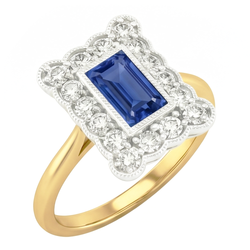 Anello con zaffiro blu naturale Halo a forma di fiore con diamante rotondo 3 carati