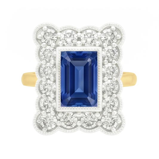 Anello con zaffiro blu naturale Halo a forma di fiore con diamante rotondo 3 carati