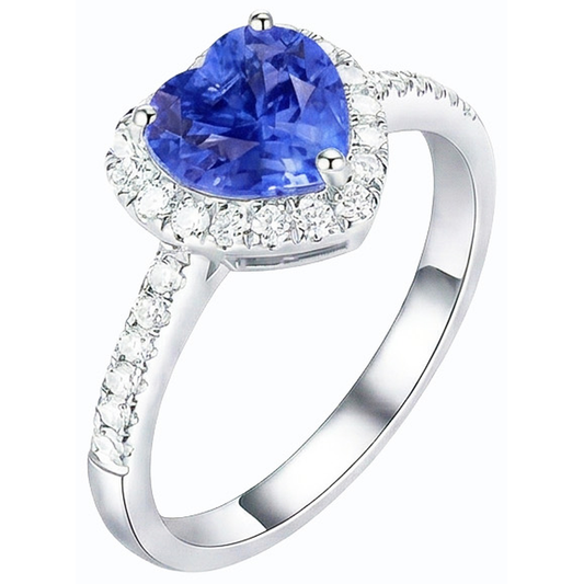 Anello con zaffiro blu naturale a forma di cuore con diamante Halo 3.50 carati