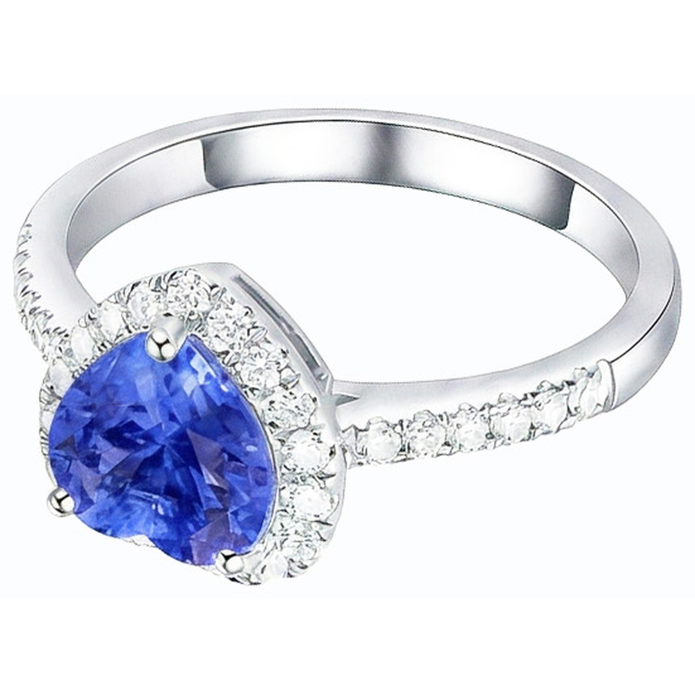 Anello con zaffiro blu naturale a forma di cuore con diamante Halo 3.50 carati