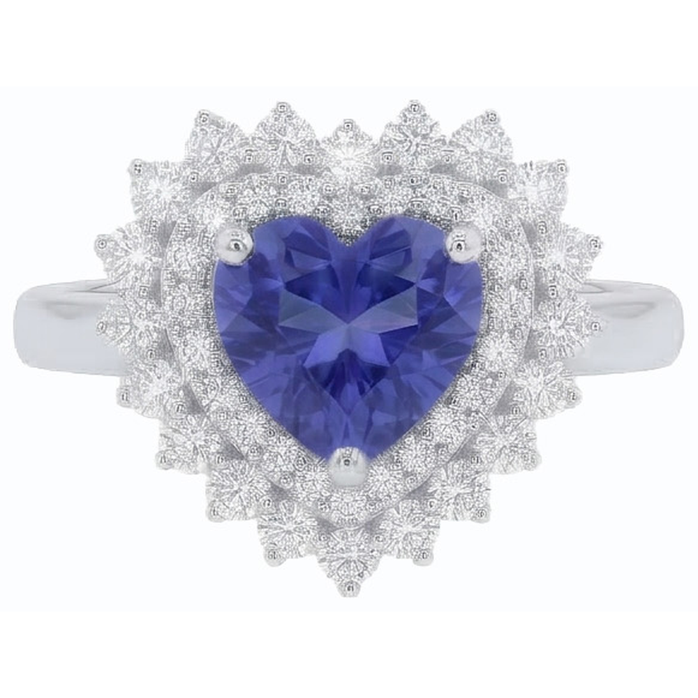 Anello con zaffiro blu naturale a forma di cuore con diamante Halo 3 carati stile stella