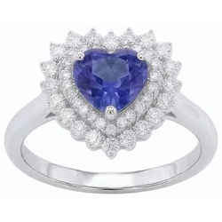 Anello con zaffiro blu naturale a forma di cuore con diamante Halo 3 carati stile stella