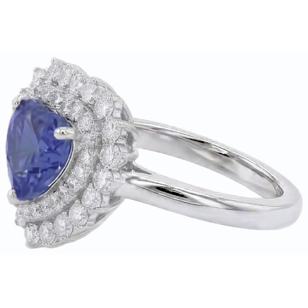Anello con zaffiro blu naturale a forma di cuore con diamante Halo 3 carati stile stella