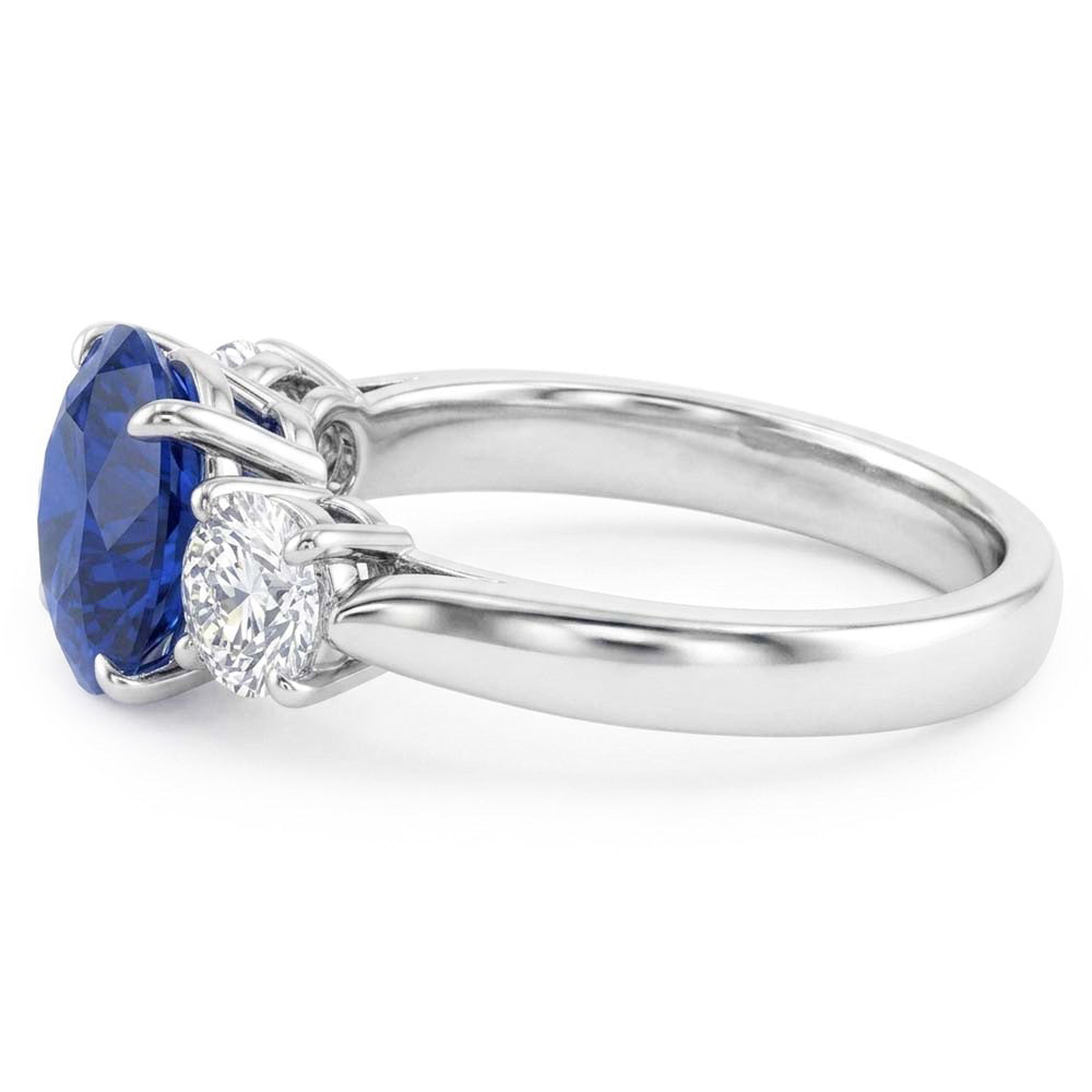 Anello con zaffiro blu naturale a tre pietre con diamante rotondo 2.25 carati