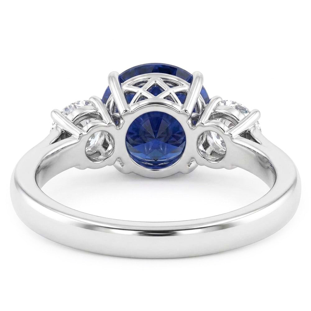 Anello con zaffiro blu naturale a tre pietre con diamante rotondo 2.25 carati