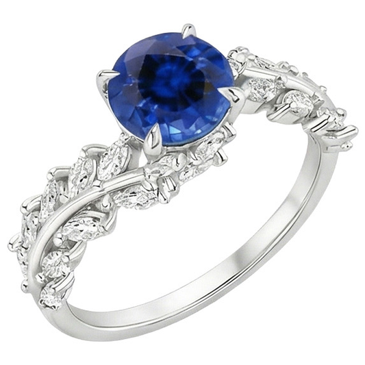 Anello con zaffiro blu naturale e diamante marquise 3 carati Nuovo