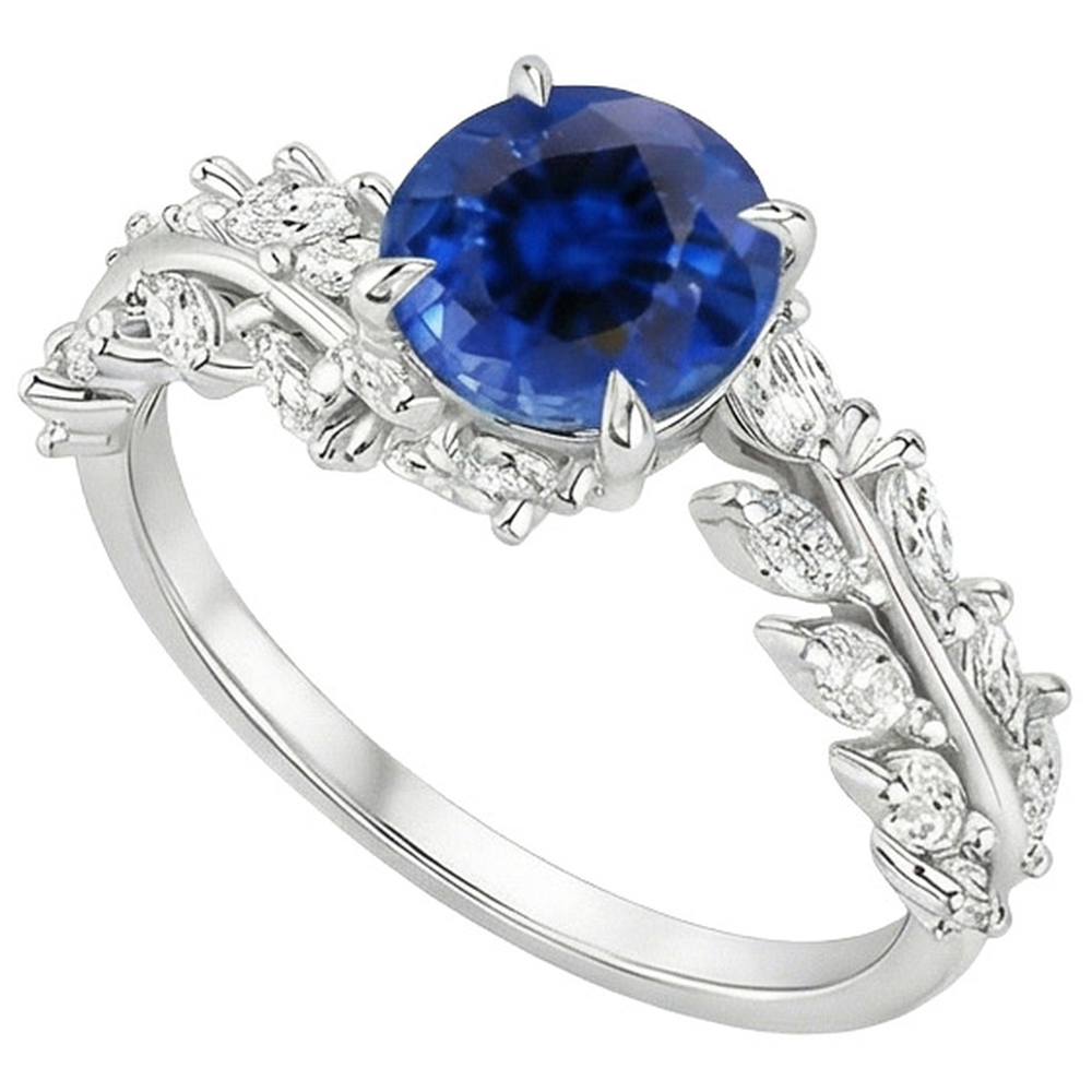 Anello con zaffiro blu naturale e diamante marquise 3 carati Nuovo