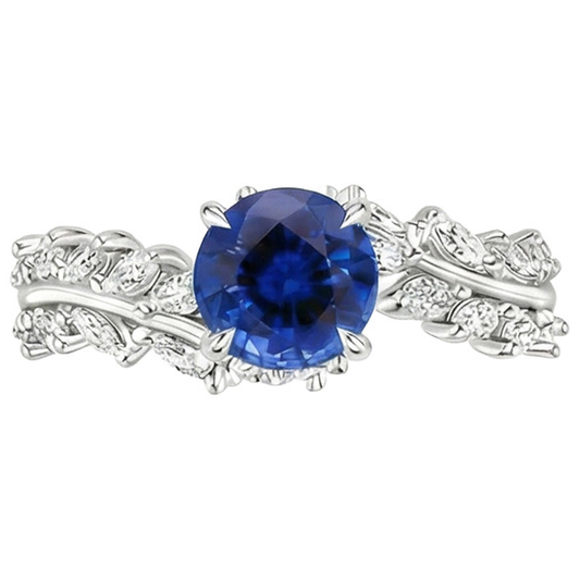 Anello con zaffiro blu naturale e diamante marquise 3 carati Nuovo