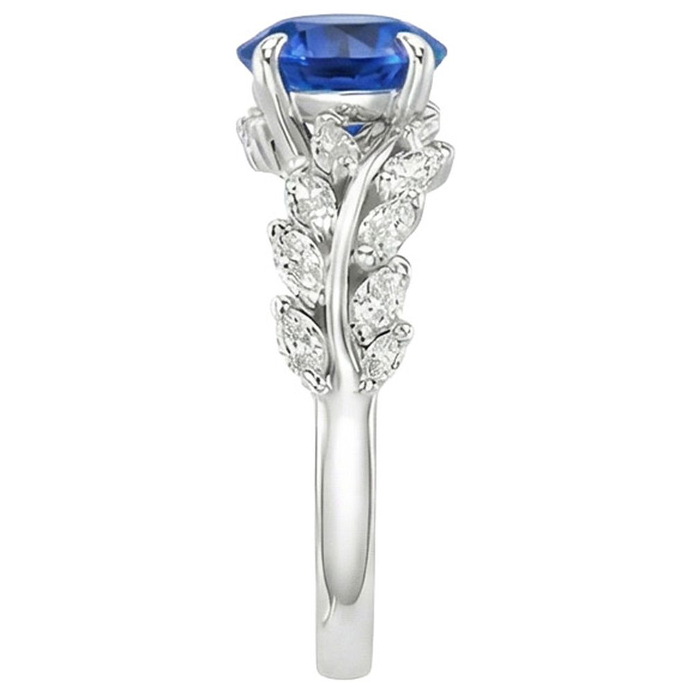 Anello con zaffiro blu naturale e diamante marquise 3 carati Nuovo