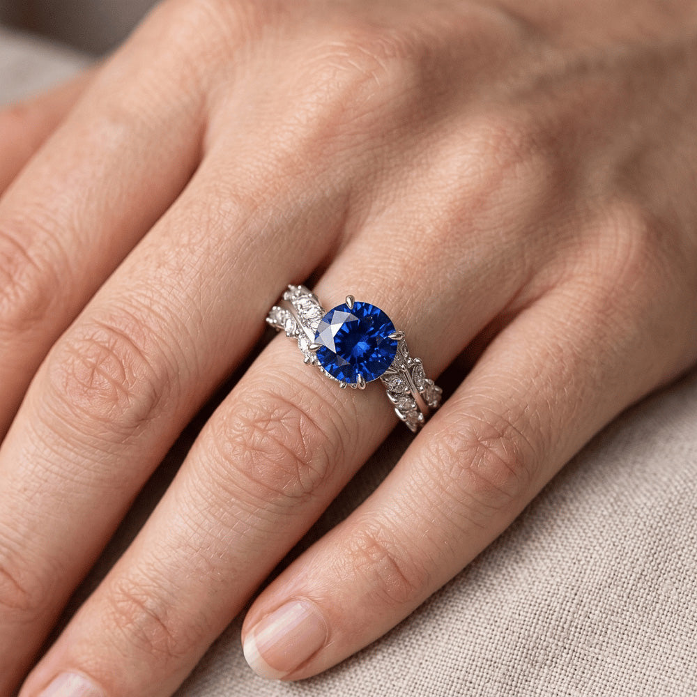 Anello con zaffiro blu naturale e diamante marquise 3 carati Nuovo