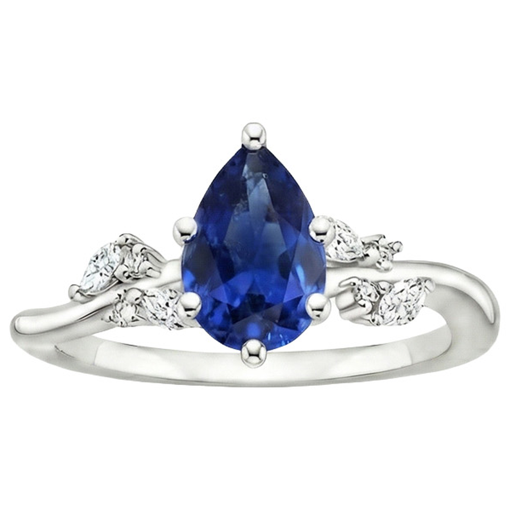 Anello con zaffiro blu naturale e marquise. diamanti rotondi 6.75 carati