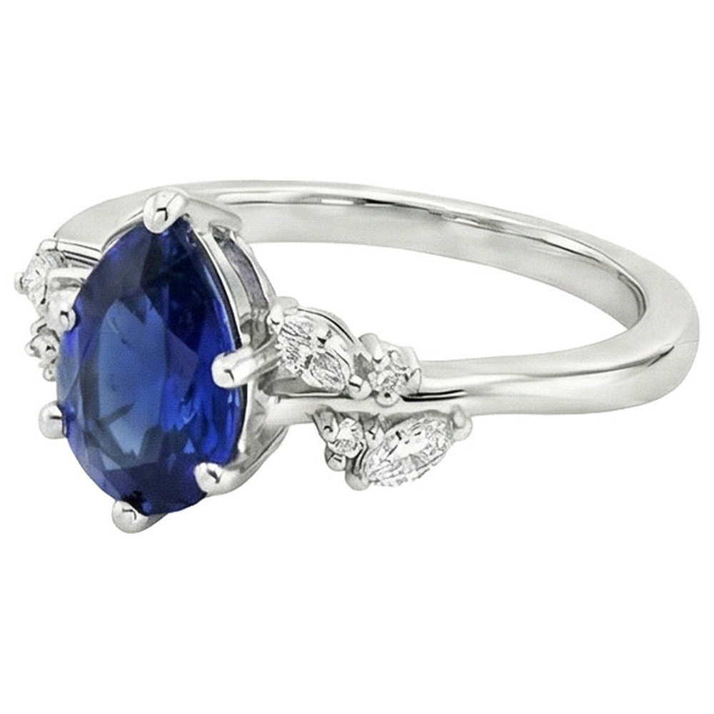 Anello con zaffiro blu naturale e marquise. diamanti rotondi 6.75 carati