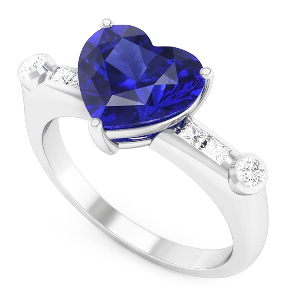 Anello con zaffiro blu naturale principessa e diamante rotondo 3.50 carati