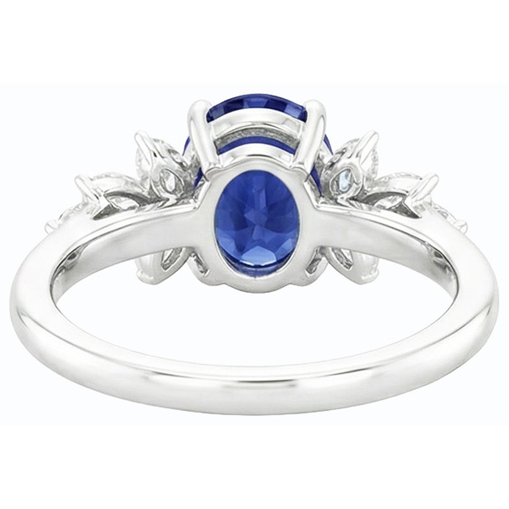 Anello con zaffiro blu pietra preziosa ovale con diamanti marquise 3.50 carati