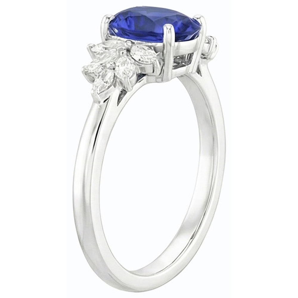 Anello con zaffiro blu pietra preziosa ovale con diamanti marquise 3.50 carati