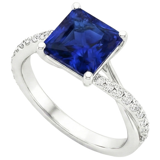 Anello con zaffiro blu principessa con gioielli in oro e diamanti con accenti 6 carati